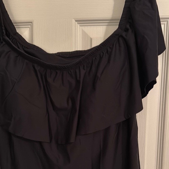 Black Ruffle off the shoulder swim top - Picture 2 of 5